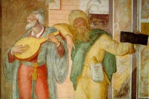 01. Alessandro Scalzi detto il Paduano, Scena della Narrentreppe, affresco, 1575-1579 c., Landshut, Castello di Trausnitz