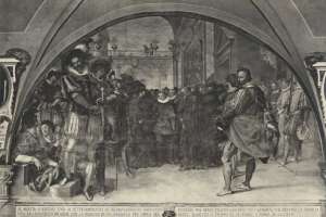 05. Bernardino Poccetti, Episodi della vita dei sette fondatori dei Servi il beato Sostegno alla corte di Francia, affresco, 1607-1608 (), Firenze, Santissima Annunziata, Chiostro Grande
